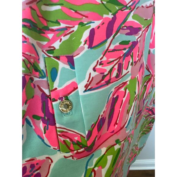 Lilly Pulitzer Charlene Tropical Sheath Dress 3/4 sleeve Pink Blue Women Sz M - Picture 4 of 10
